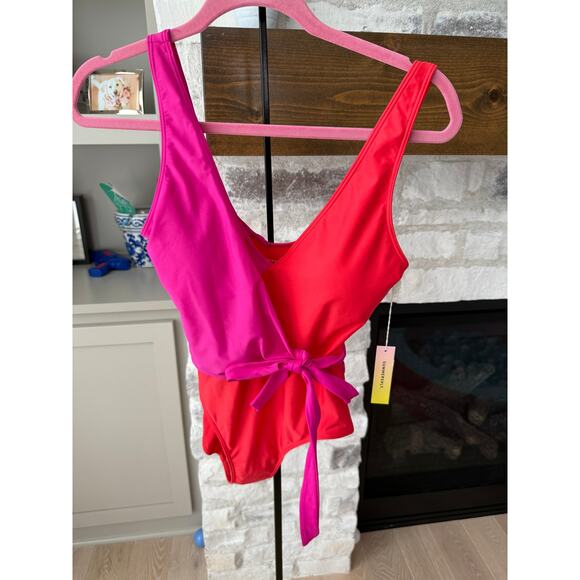 Summersalt Women's Hibiscus & Grapefruit The Perfect Wrap One-Piece Size 8 - Picture 5 of 10